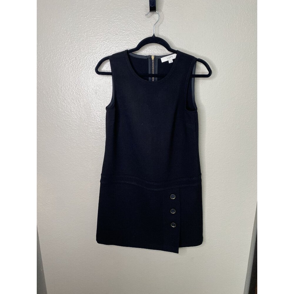 Loft‎ Womens Black Dress 2 sleeveless zipper round neck mini skirt polyester